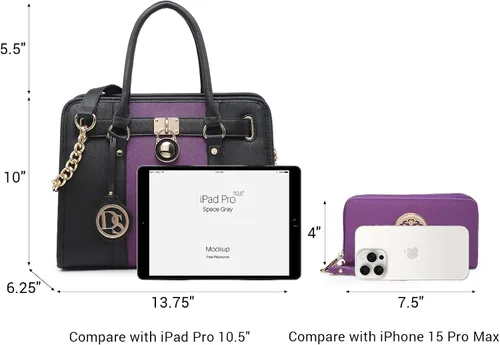 Miniatura 27 de Dasein Bolsos de mano de dos tonos para mujer, bolsos de hombro de cuero vegano, bolsa grande con cartera a juego
