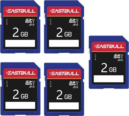 EASTBULL Paquete de 5 tarjetas SD de 2 GB Clase 6 SD U1 V30 SDHC tarjeta de memoria 5 unidades para cámara, video Full HD, con 5 mini fundas (2 GB,