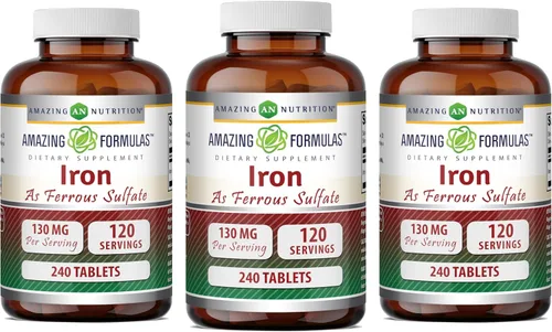 Miniatura 7 de Amazing Formulas Hierro como suplemento de sulfato ferroso 130 mg por porción 240 tabletas Sin OMG Sin gluten Fabricado en Estados Unidos