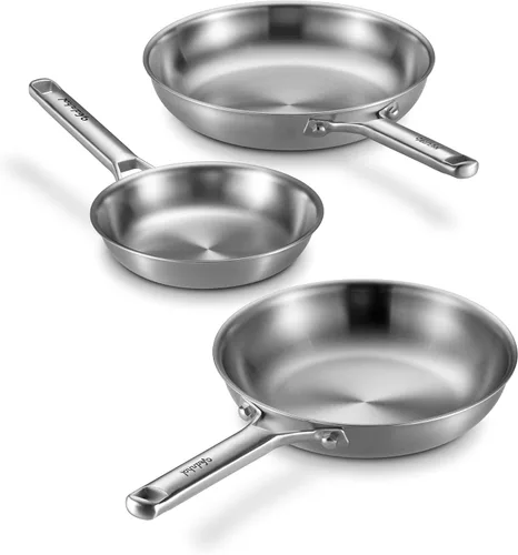 Miniatura 11 de Juego de utensilios de cocina de acero inoxidable, 8 piezas de ollas y sartenes de capa triple, libre de PFOA y PTFE, apto para lavavajillas