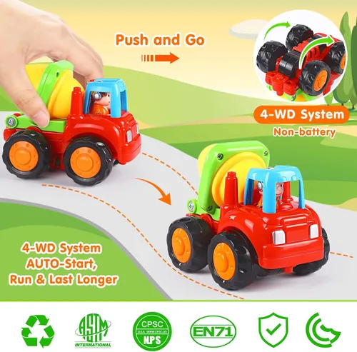 Miniatura 3 de ORWINE Juguete de inercia educativa temprana para bebés, juguete de fricción para niños pequeños, autos de empuje y marcha, tractor bulldozer