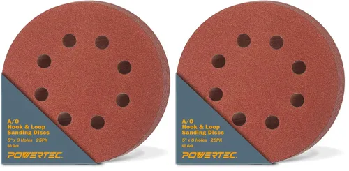 Miniatura 24 de POWERTEC 25PK, 40 Granos, Discos de Lijado de 5 Pulgadas - Gancho y Bucle, Discos de Lijado de Óxido de Aluminio de 5 Pulgadas de 8 Agujeros