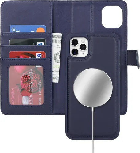 Miniatura 9 de Havaya Funda para iPhone 11 Pro Max con tarjetero y llavero, soporte de cuero, a prueba de golpes, con ranuras para tarjetas de crédito, cremallera