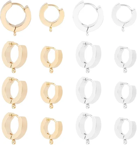 Miniatura 8 de DICOSMETIC 24 aretes Huggie con bucle, 2 colores, redondos, ganchos, aretes de acero inoxidable, para hacer joyas, agujero: 0.055 in, pin: 0.039 in
