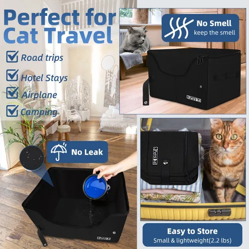 Miniatura 2 de Petskd High Sides - Caja de arena portátil de viaje para gatos con tapa y 10 bolsas de revestimiento, peso ligero y a prueba de fugas para viajes