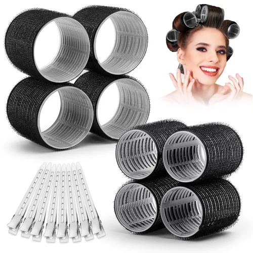 Rulos Autosujetantes para el Cabello Juego de 16 Piezas con 8 Rulos para el Cabello 2 Tamaños (4 Jumbo y 4 Grandes) y 8 Pinzas para el Cabello para