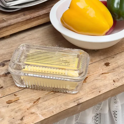 Miniatura 6 de Mantequillera de cristal transparente con tapa para encimera, plato de mantequilla de cristal de 6.5 pulgadas con tapa, bandeja de mantequilla
