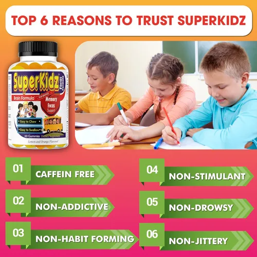 Miniatura 5 de Superkids - Gomitas de enfoque para niños con Omega 3 DHA, gomitas de apoyo cerebral para niños y adolescentes, gomitas de memoria y concentración