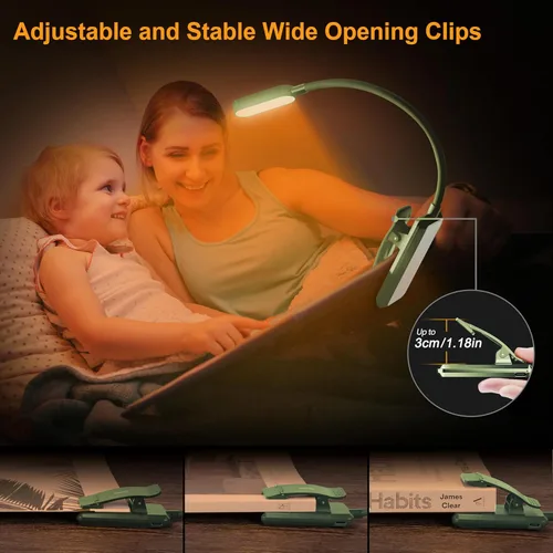 Miniatura 5 de Gritin Luz de libro recargable de 16 LED para leer en la cama, cuidado de los ojos, 3 temperaturas de color, brillo de atenuación continua, 80 horas