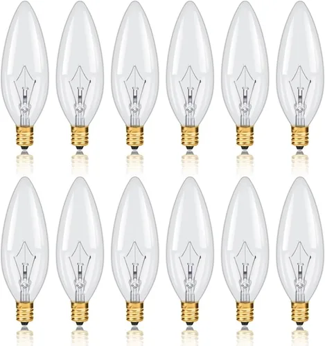 NETEHA Paquete de 12 Bombillas Candelabro Torpedo 25W Base E12 120V Bombillas Decorativas Vintage, 2700K Blanco Cálido Regulables Bombillas Edison