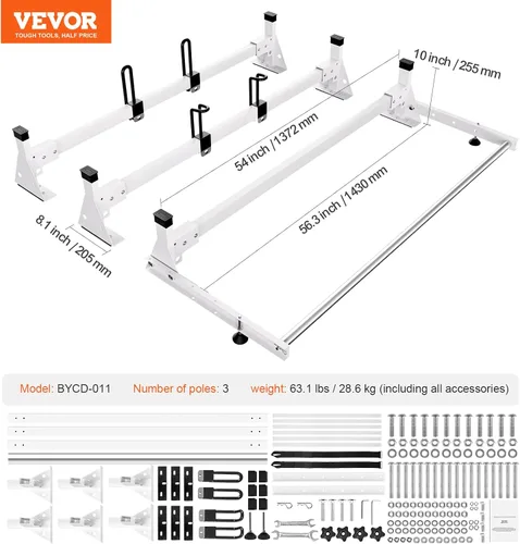 Miniatura 7 de VEVOR Portaequipajes de escalera para techo de furgoneta de 54 pulgadas, capacidad de 800 libras, portaequipajes de techo de acero resistente