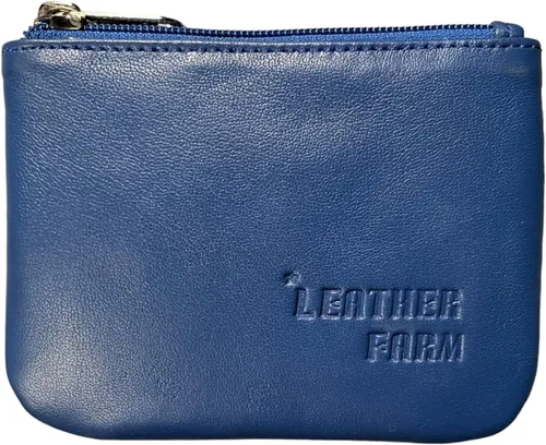 LEATHER FARM Monedero de piel de cordero para hombre y mujer., Azul, Minimalista