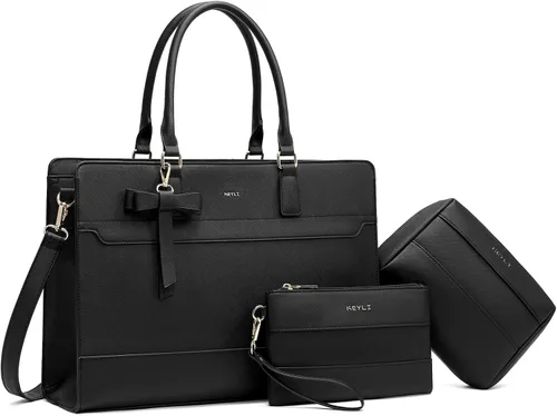 Keyli 3 unids bolsa para laptop para mujer, 15.6 pulgadas, cuero trabajo, trabajo, oficina, oficina, maletín de hombro