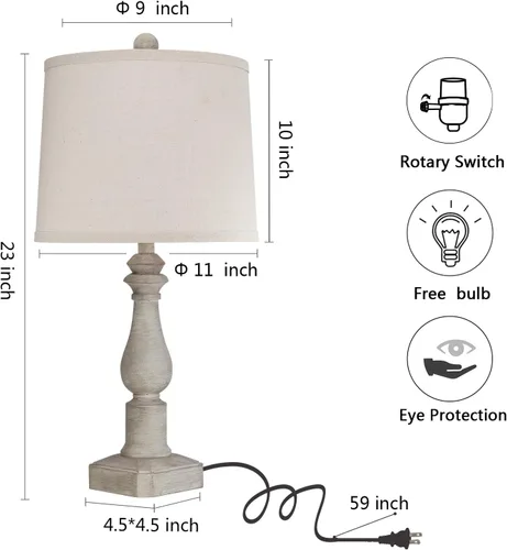 Miniatura 6 de Juego de 2 lámparas de mesa rústicas de 23 pulgadas para sala de estar, dormitorio, lámparas tradicionales de resina para mesita de noche para sala