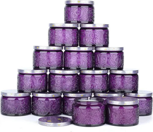 Miniatura 13 de Paquete de 18 unidades de recipientes de vela de vidrio en relieve de 4 onzas con tapas y etiquetas, tarros de vela transparentes para hacer velas