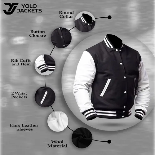 Chaqueta unisex de béisbol universitario - Varsity Jacket Hombres | Chaqueta de cuero Letterman Hombre