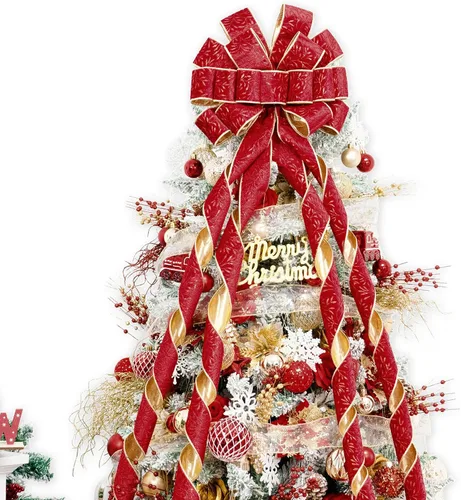 Miniatura 8 de Hismir Lazo grande de 53 x 13 pulgadas con serpentina de purpurina, lazos decorativos para árbol de Navidad, corona, puerta, festival, decoración