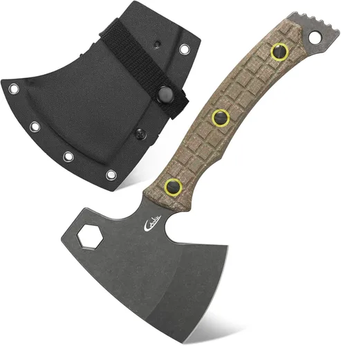 Miniatura 10 de C1391 Hacha de camping Hacha de campamento, hoja de acero DC53 con mango de Micarta Hacha de supervivencia para uso en el bosque con fundas de Kydex