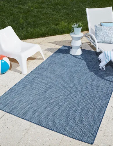 Miniatura 71 de Unique Loom Collection Alfombra de Área Plana Casual de Transición Sólida Jaspeada para Interiores/Exteriores (Pasillo 2' x 6' 1", Azul/Azul Marino)