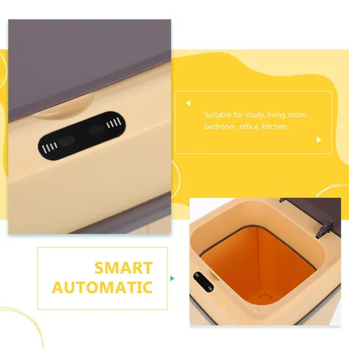 Miniatura 6 de Automatic Touchless Trash Can Smart Sensor Garbage Bin for Kitchen Office Bedroom Bathroom Practical Large Capacity Waste Container in Khaki