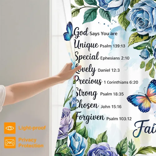 Miniatura 3 de Cortina de ducha con versículo bíblico con cita inspiradora, cortinas de ducha cristianas azules florales para bañera, decoración del hogar, tela