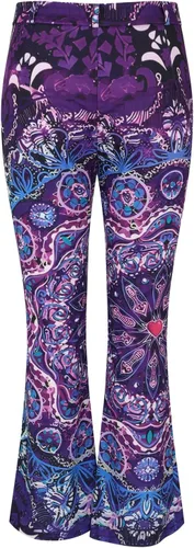 Miniatura 3 de YMAMIYO Jeans de mezclilla de imitación con estampado de flores para mujer, corte de bota, patrón de bandera desgastada, para verano, casual, micro