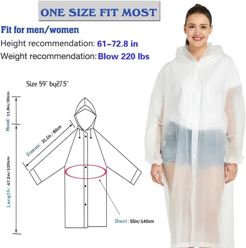 Miniatura 2 de YDYJKI Paquete de 2 ponchos de lluvia impermeables para adultos, impermeables de emergencia reutilizables con capucha y cordón, ponchos ligeros
