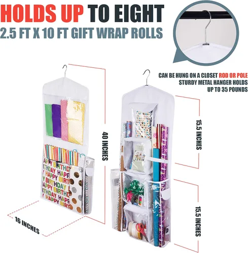 Miniatura 2 de Bolsa de regalo colgante de doble cara y organizador de papel de regalo (blanco)