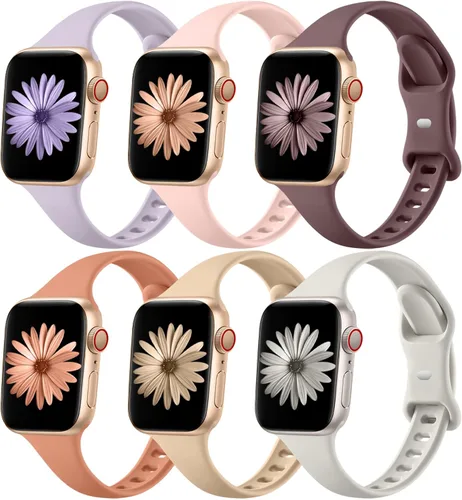 Lerobo - Banda delgada compatible con Apple Watch Series 9, 8, 7, 6, 5, 4, 3, 2, 1 - Reemplazo de silicona impermeable para bandas de iWatch Violeta