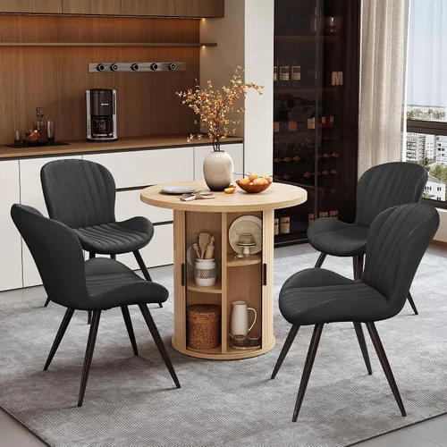 Miniatura 32 de Miereirl Juego de mesa y sillas de comedor moderno redondo, con una mesa de comedor de madera equipada con compartimentos de almacenamiento
