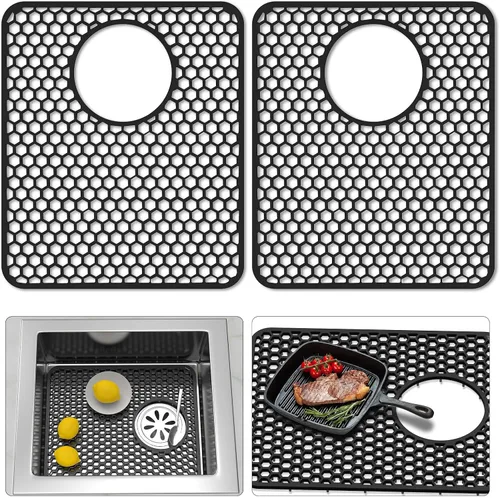 Miniatura 14 de TOOVEM - Tapete protector para fregadero de cocina, rejilla protectora de fregadero de 13.58 x 11.6 pulgadas, forro antideslizante resistente al