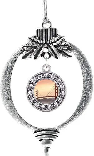 Miniatura 230 de Inspired Silver - Bonita bandera estadounidense - Adorno de Navidad plateado - Adorno de árbol de Navidad con dije circular con circonita cúbica