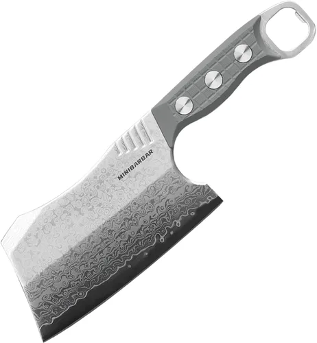 Cuchillo de carnicero, cuchillo de chef de 6 pulgadas con funda, cuchillo de carnicero de espiga completa con mango verde G10, acero de damasco con