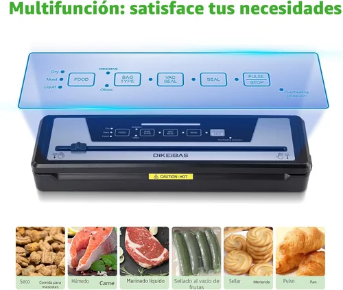Miniatura 9 de Máquina selladora al vacío DIKEIBAS con 10 bolsas y rollo de bolsa de 10 pies Potente succión de 85kPa Sellador automático de alimentos