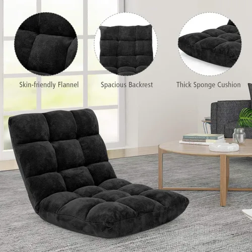 Miniatura 5 de GOFLAME Sofá de suelo plegable de 14 posiciones, sofá ajustable para juegos, silla acolchada, cama plegable para dormir para sala de estar, Negro