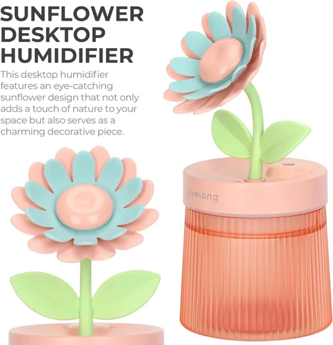 Miniatura 2 de Humidificador pequeño de girasol para plantas, mini humidificadores de niebla fría para dormitorio, humidificadores personales de escritorio