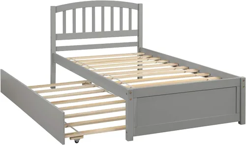 Miniatura 4 de SOFTSEA Base de cama de plataforma individual con nido y cabecero, cama de plataforma de madera con nido y cabecero, marco de cama nido extraíble