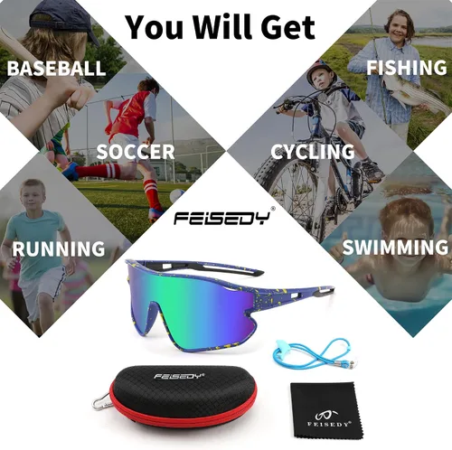 Miniatura 6 de FEISEDY Gafas de sol unisex para jóvenes, gafas de sol de béisbol y tenis, UV400 deportivas para niños y niñas, pantallas de ciclismo B4064
