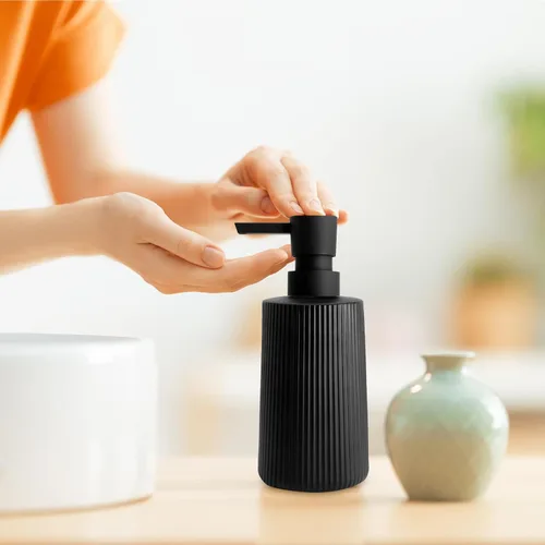 Miniatura 5 de Dispensador de Jabón de Vidrio para Baño, Dispensador de Jabón de 250ml/8.5oz para Cocina con Bomba, Dispensador de Jabón de Mano Estilo Rayas