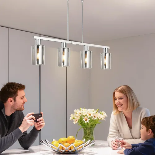 Miniatura 6 de Iluminación de isla de cocina de 4 luces, lámpara cromada para comedor, luz de isla para colgar sobre la mesa para candelabros lineales de granja