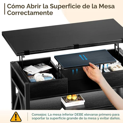 Miniatura 6 de Memobarco Mesa de Centro con Tapa Elevable de 40", Mesas de Centro Elevables Multifunción 4 en 1 con Cajones de Almacenamiento y Compartimento