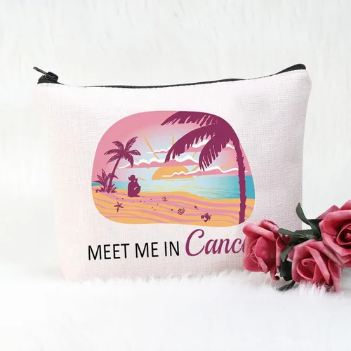 Miniatura 4 de POFULL Regalo de vacaciones en Cancún México Cancún Regalo de despedida de soltera Meet Me In Cancún Bolsa de cosméticos de viaje, Bolso Cancún