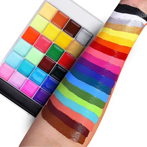 Miniatura 11 de Lictin Pintura Facial a Base de Agua - Kit de Pintura Facial de 18 Colores con Plantillas y Brochas, Kit de Maquillaje de Halloween para Adultos