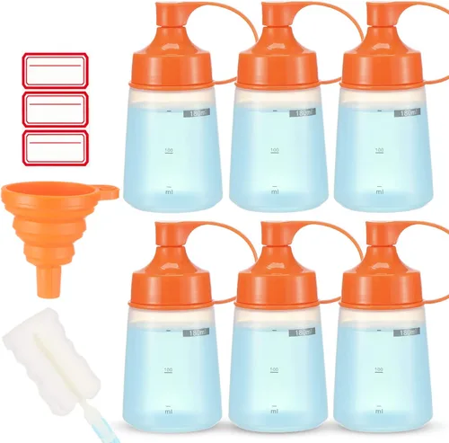 Miniatura 11 de Botellas de plástico para condimentos para salsas de boca ancha, dispensador de botellas para aderezo de ensalada, aceite de cocina, salsa