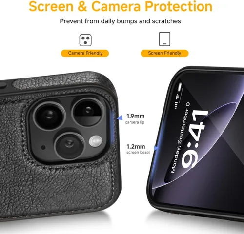 Miniatura 7 de Funda protectora de cuero de lujo con diseño único para iPhone 11 Pro Max, antideslizante, resistente a los arañazos, ultra delgada, funda Negro