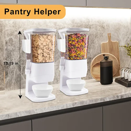 Miniatura 4 de Dispensador de cereales para encimera con cuencos, cucharas, caja de cubiertos, contenedores de cereales de 3.2 L, dispensador de aperitivos para 1