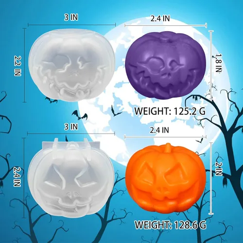 Miniatura 2 de 2 piezas de molde de vela de calabaza molde de silicona de resina de Halloween para bricolaje velas de aromaterapia cera yeso polímero arcilla
