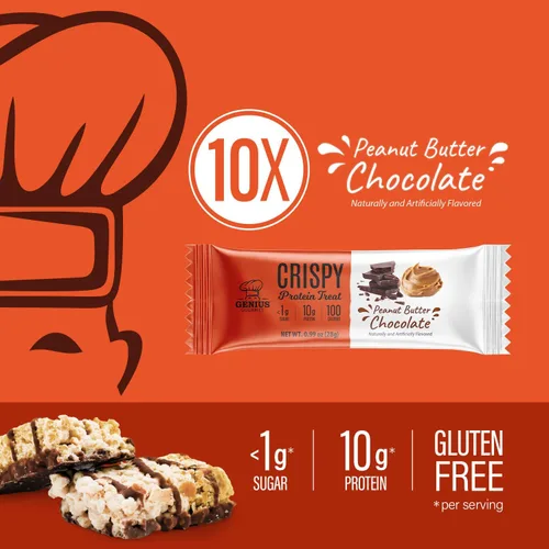 Miniatura 4 de Genius Gourmet Golosina de proteína crujiente, mantequilla de maní de chocolate, aperitivo Keto, bajo en carbohidratos, bajo en azúcar y sin gluten