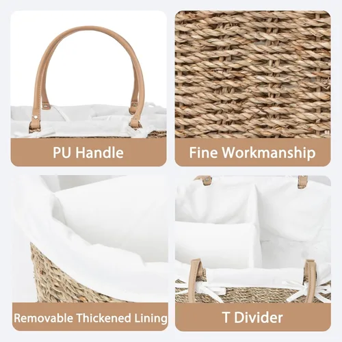 Miniatura 5 de Organizador de pañales de mimbre tejido a mano, bolsa de pañales multifuncional para guardería y almacenamiento en el hogar, forro desmontable, asas