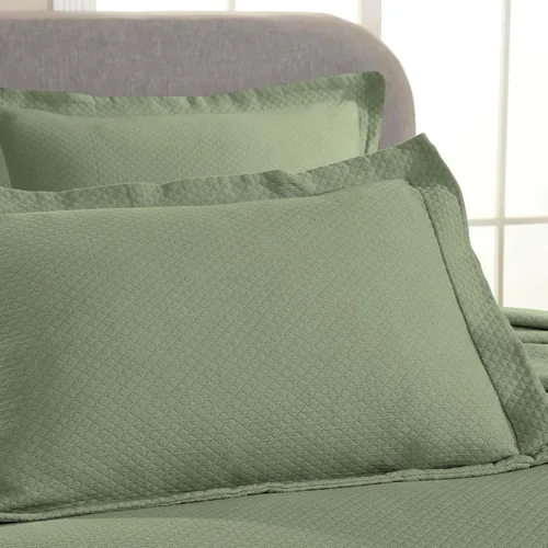Miniatura 6 de Cubrecama doble Superior Diamond Solitaire de algodón de primera calidad Jacquard Matelassé con fundas de almohada a tono, color aguamarina, Verde